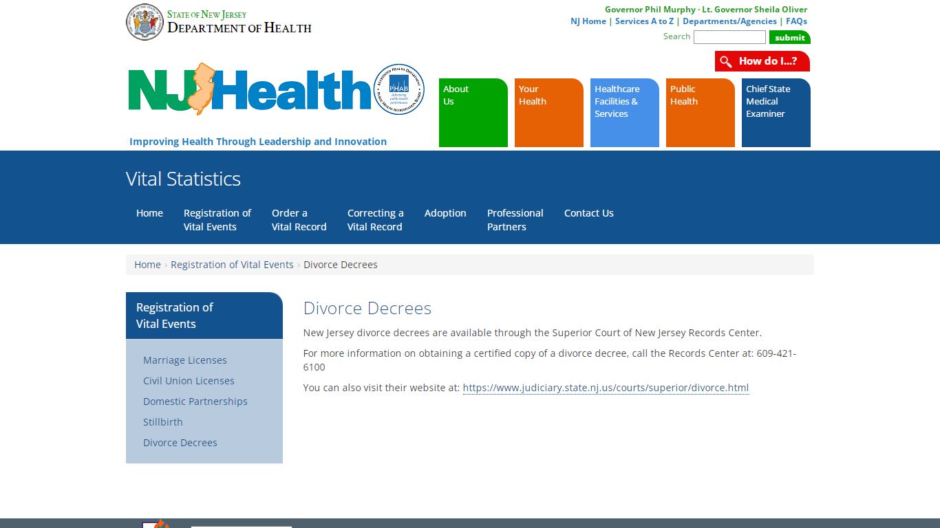 Department of Health | Vital Statistics | Divorce Decrees